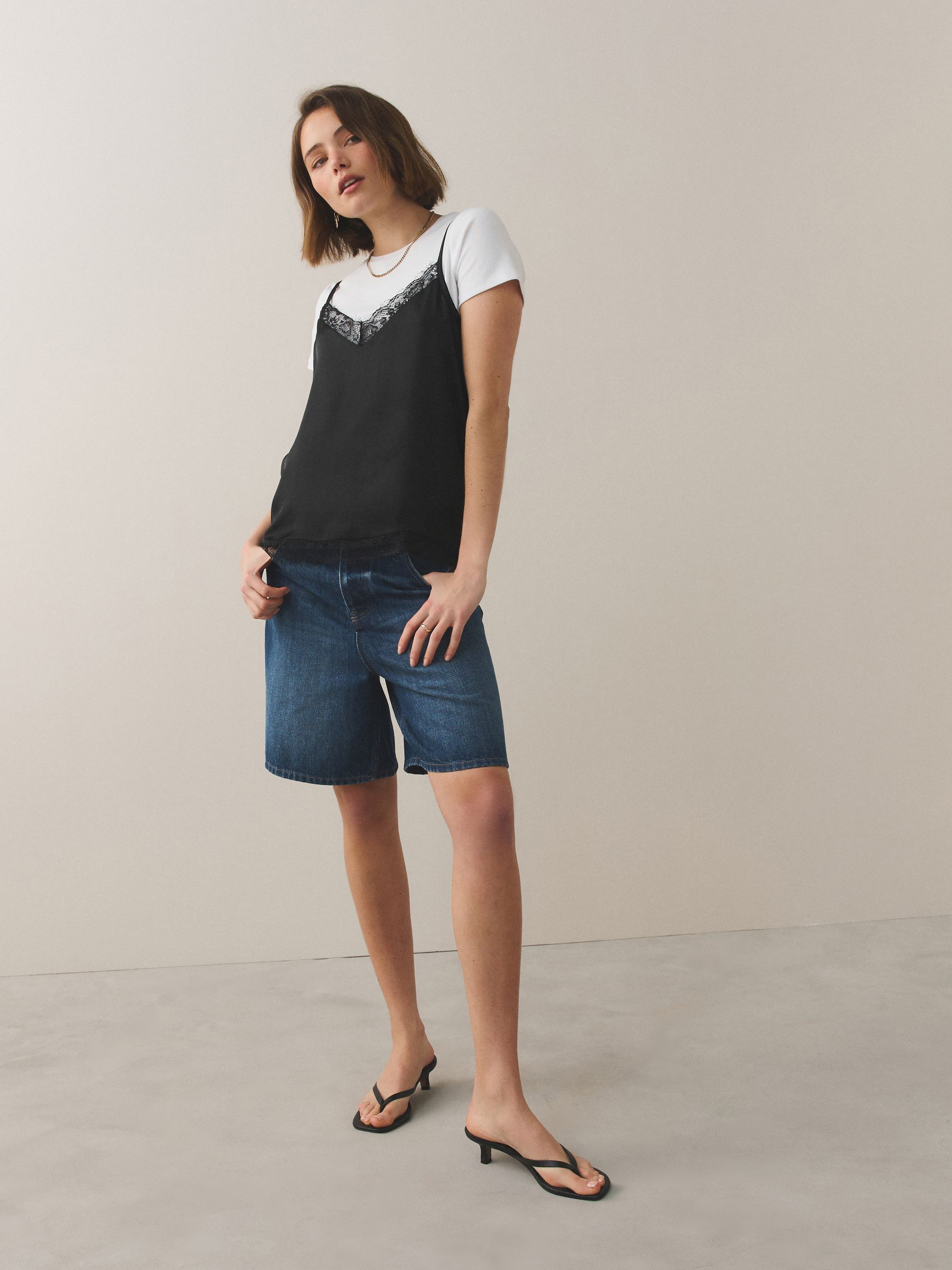 Buy Black Lace Trim Cami Layer Short Sleeve T-Shirt from Next USA