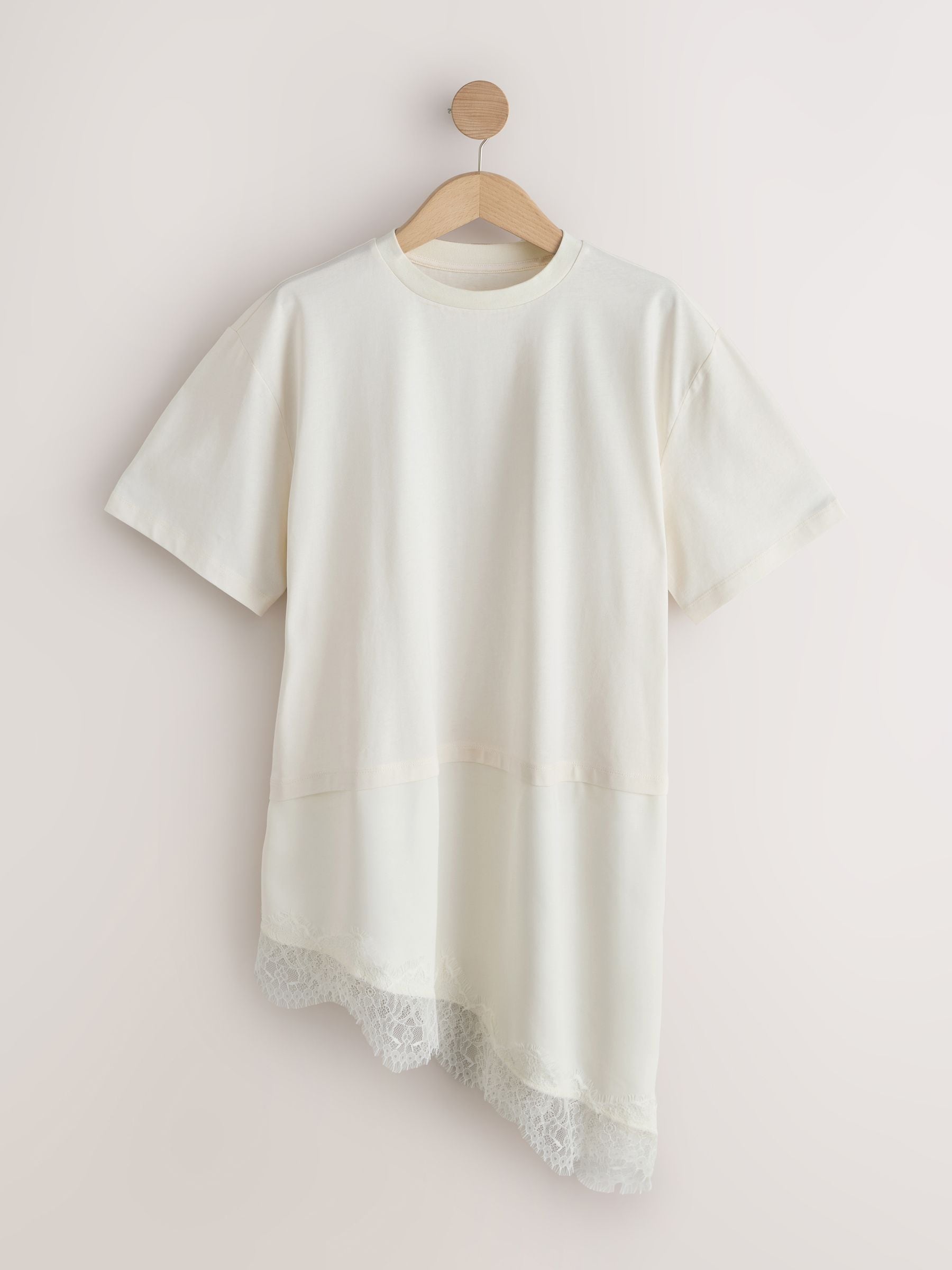 Buy Ecru Satin Lace Trim Short Sleeve T-Shirt from Next USA