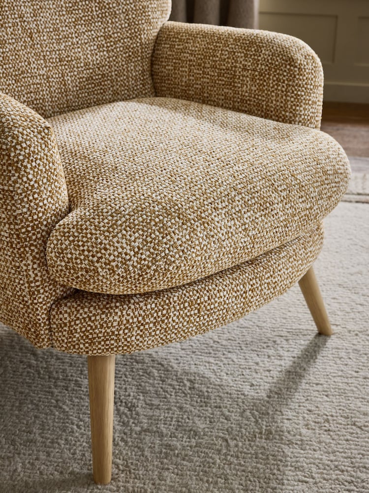 Tweedy Chenille Weave Ochre Yellow Foxton Accent Chair - Image 2 of 9 Tweedy Chenille Weave Ochre Yellow Foxton Accent Chair - Image 2 of 9