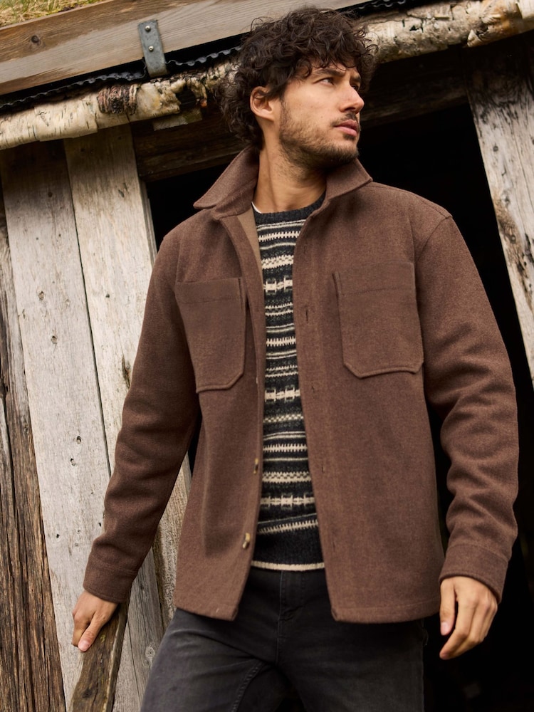 Weird Fish Brown Charles Plain Over Shirt - Image 1 of 7 Weird Fish Brown Charles Plain Over Shirt - Image 1 of 7