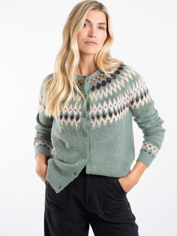 Weird Fish Green Haze Hatty Fairisle Pattern Cardigan - Image 2 of 9 Weird Fish Green Haze Hatty Fairisle Pattern Cardigan - Image 2 of 9