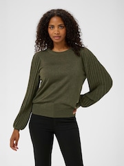 Kaffe Green KAregina Pleated Long Sleeve Jumper - Image 1 of 6