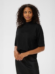 Kaffe Black KAregina High Neck Short Sleeve Jumper - Image 1 of 5