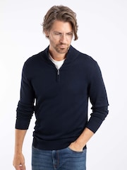 Weird Fish Blue Frederick 1/4 Zip Fine Knit Jumper - Image 2 of 8