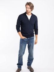 Weird Fish Blue Frederick 1/4 Zip Fine Knit Jumper - Image 4 of 8
