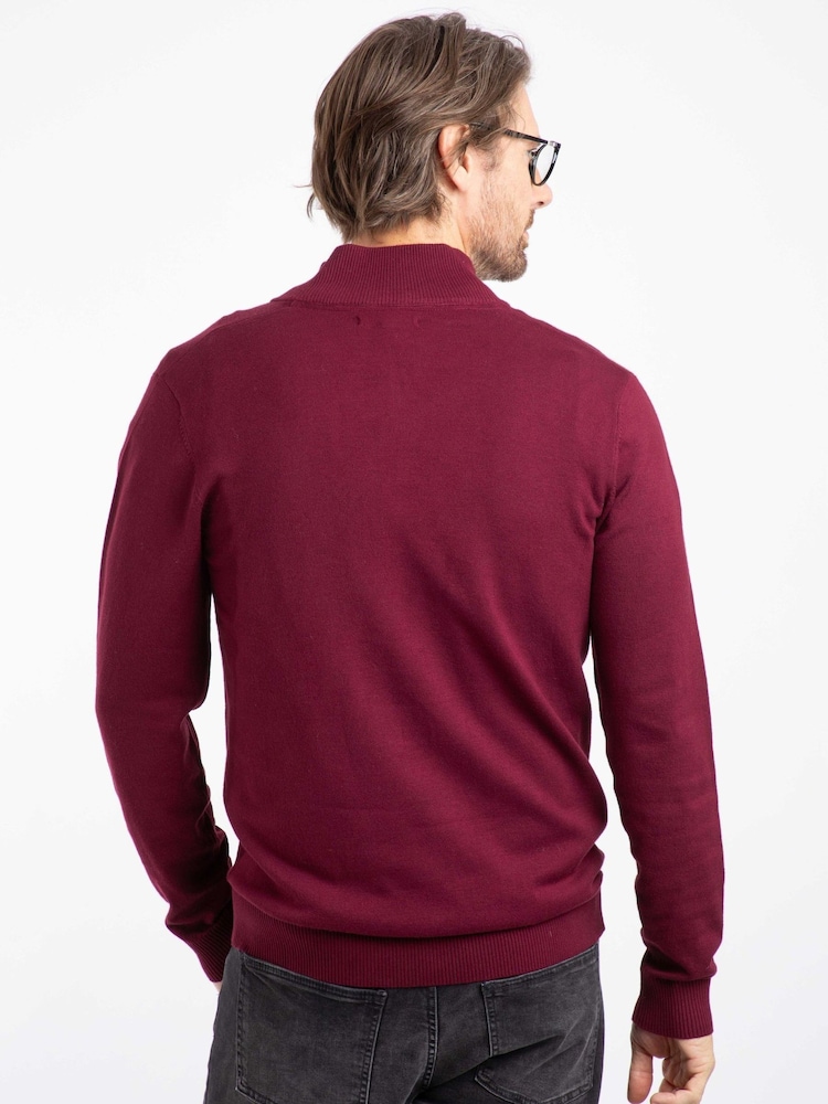 Weird Fish Red Frederick 1/4 Zip Fine Knit Jumper - Image 2 of 7