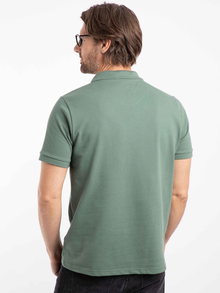 Weird Fish Green Murray 1/4 Zip Textured Jersey Polo Shirt - Image 2 of 7 Weird Fish Green Murray 1/4 Zip Textured Jersey Polo Shirt - Image 2 of 7