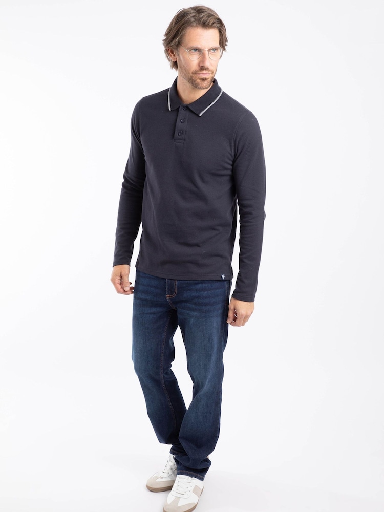 Azul - Weird Fish Theo Textured Long Sleeve Polo Shirt - Imagen 1 de 6