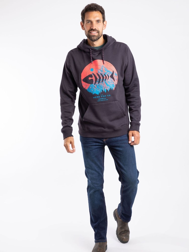 Weird Fish Blue Bryant Front Print Graphic Popover Hoodie - Image 1 of 7 Weird Fish Blue Bryant Front Print Graphic Popover Hoodie - Image 1 of 7