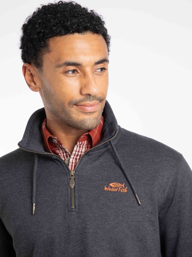 Weird Fish Black Brampton 1/4 Zip Sweatshirt - Image 1 of 7 Weird Fish Black Brampton 1/4 Zip Sweatshirt - Image 1 of 7