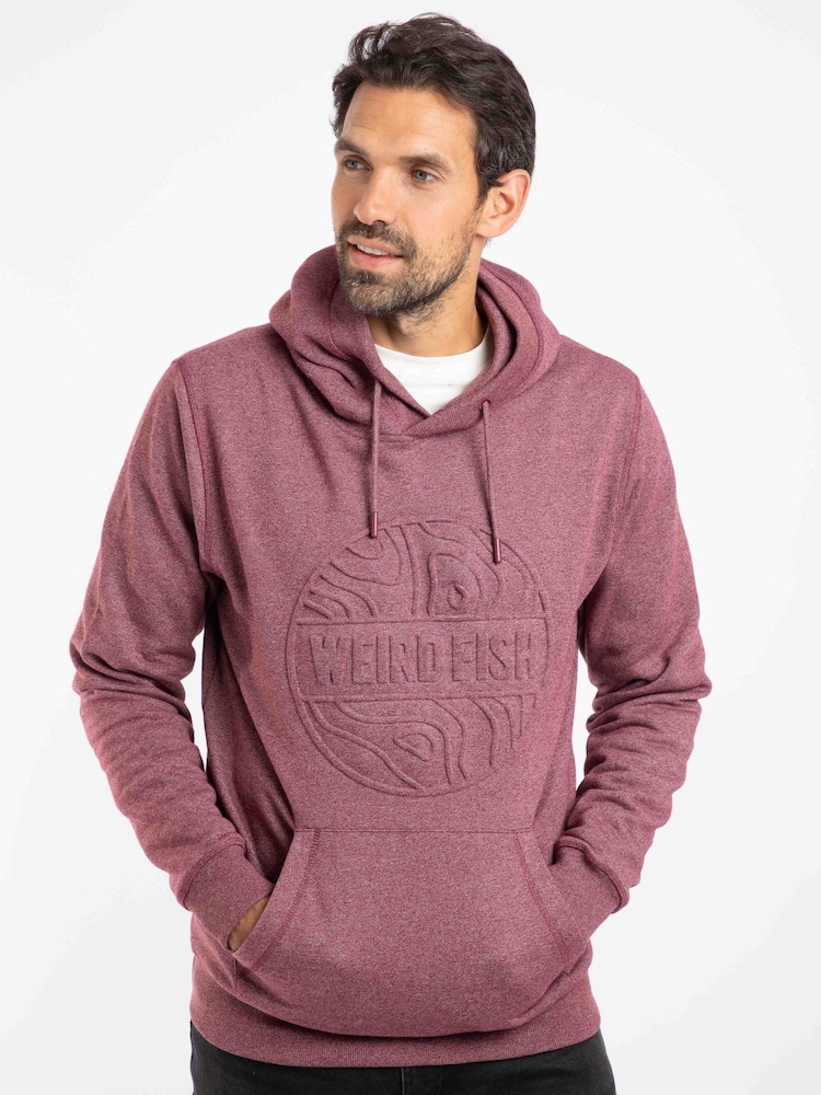 Weird Fish Red Perranporth Embossed Grindle Hoodie - Image 1 of 7 Weird Fish Red Perranporth Embossed Grindle Hoodie - Image 1 of 7