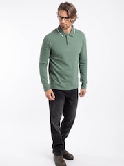 Verde - Weird Fish Theo Textured Long Sleeve Polo Shirt - Imagen 3 de 6