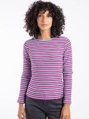 Weird Fish Pink Thorne  Ribbed Striped Long Sleeve Top - Image 3 of 6