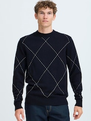 Casual Friday Blue Jacquard Knitted Jumper - Image 1 of 8