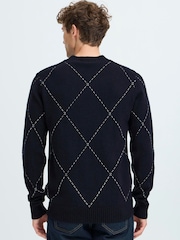 Casual Friday Blue Jacquard Knitted Jumper - Image 2 of 8