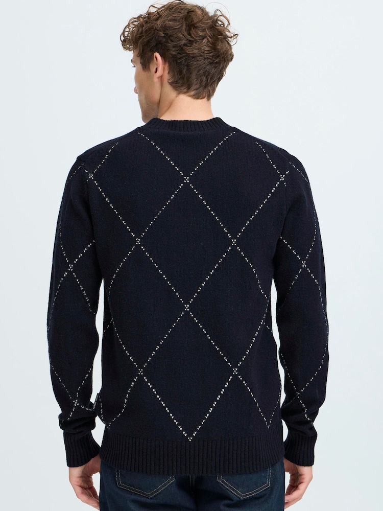 Casual Friday Blue Jacquard Knitted Jumper - Image 2 of 8 Casual Friday Blue Jacquard Knitted Jumper - Image 2 of 8
