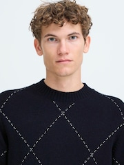 Casual Friday Blue Jacquard Knitted Jumper - Image 4 of 8