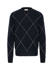 Casual Friday Blue Jacquard Knitted Jumper - Image 6 of 8