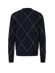 Casual Friday Blue Jacquard Knitted Jumper - Image 7 of 8