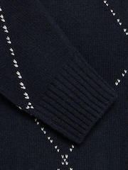 Casual Friday Blue Jacquard Knitted Jumper - Image 8 of 8