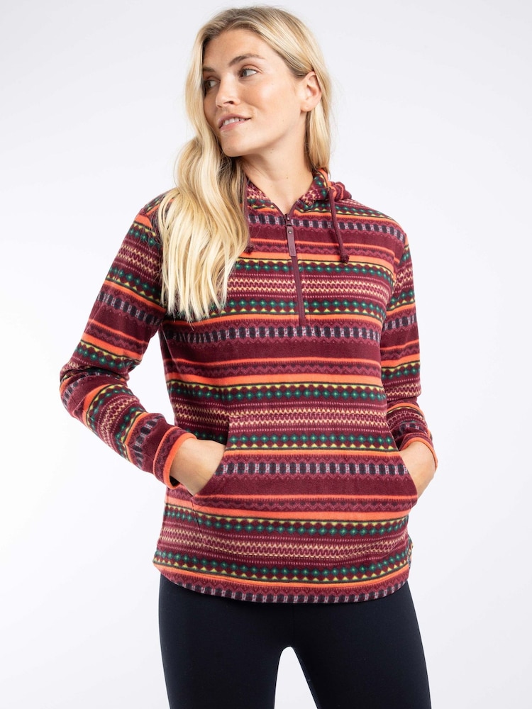 Weird Fish Red Lana Quarter Zip Printed Micro Fleece Hoodie - Image 1 of 6 Weird Fish Red Lana Quarter Zip Printed Micro Fleece Hoodie - Image 1 of 6