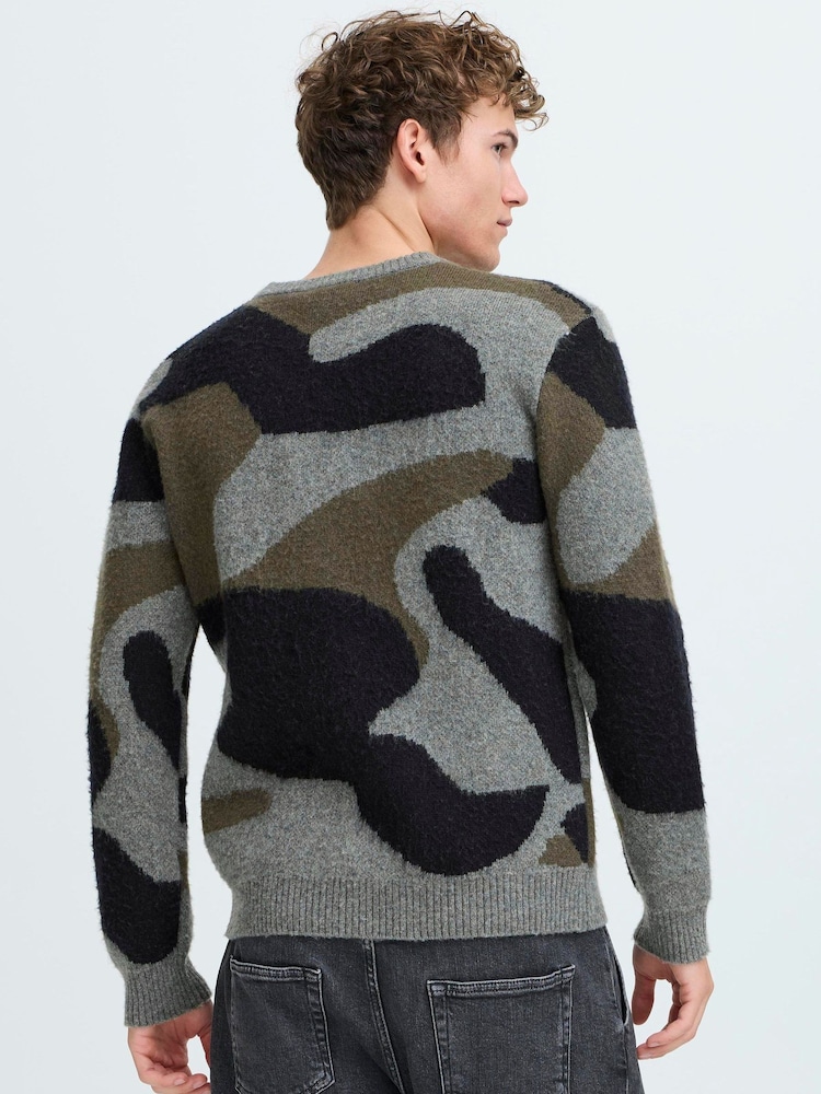 Casual Friday Grey CFESKO Camouflage Wool Mix Knitted Sweat Top - Image 2 of 8 Casual Friday Grey CFESKO Camouflage Wool Mix Knitted Sweat Top - Image 2 of 8