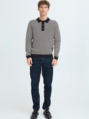 Casual Friday Black CFWIK Geometric Knitted Polo Shirt - Image 3 of 7