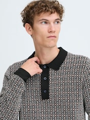 Casual Friday Black CFWIK Geometric Knitted Polo Shirt - Image 4 of 7