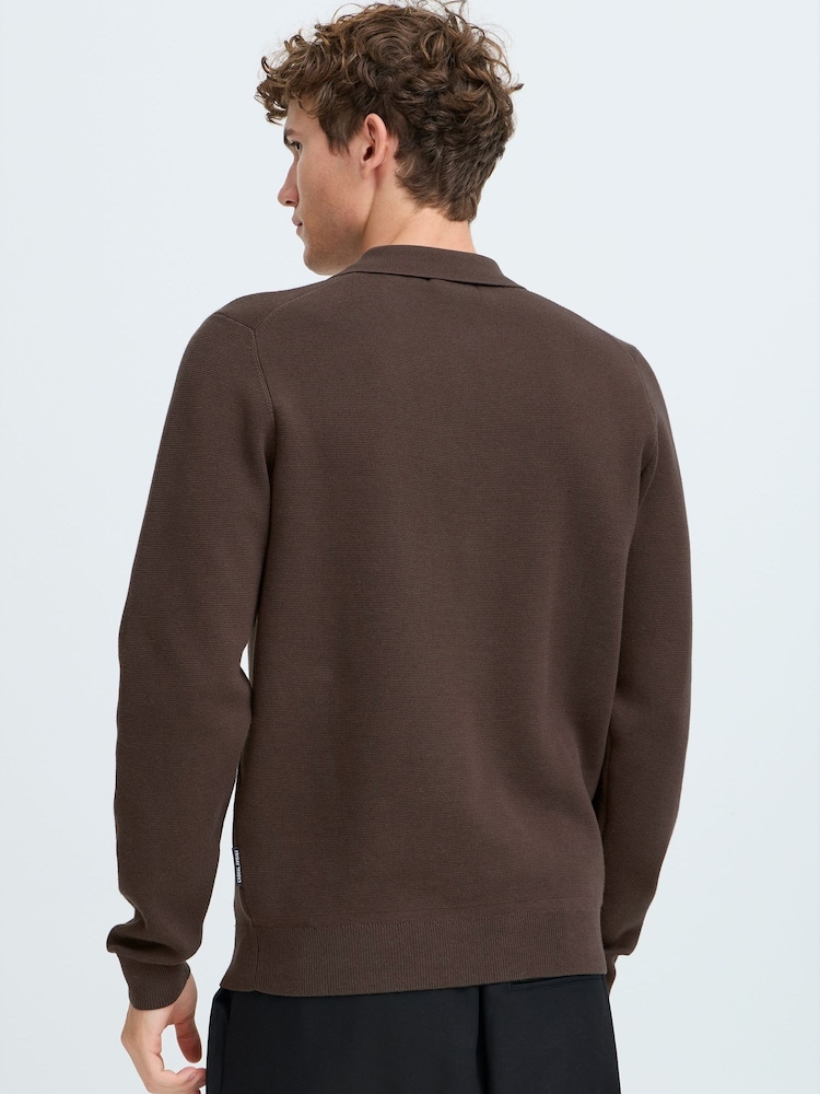 Casual Friday Brown Cfabel Milano Long Sleeve Knitted Polo Shirt - Image 2 of 8 Casual Friday Brown Cfabel Milano Long Sleeve Knitted Polo Shirt - Image 2 of 8