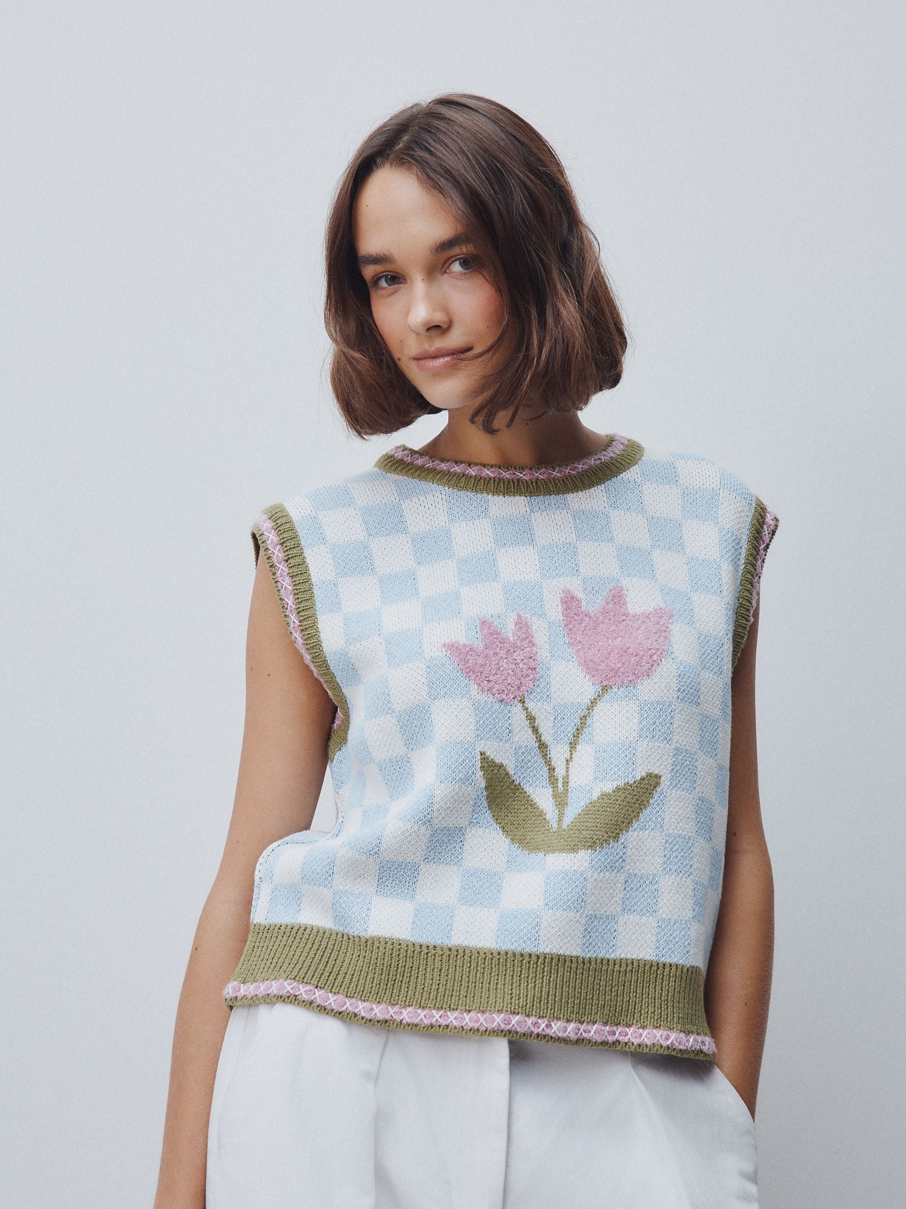 Buy Green Tulip Check Knitted Tank from the Next UK online shop
