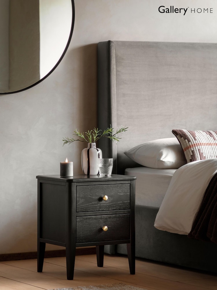 Gallery Home Black Alberta Wood 2 Drawer Bedside Table - Image 10 of 10 Gallery Home Black Alberta Wood 2 Drawer Bedside Table - Image 10 of 10