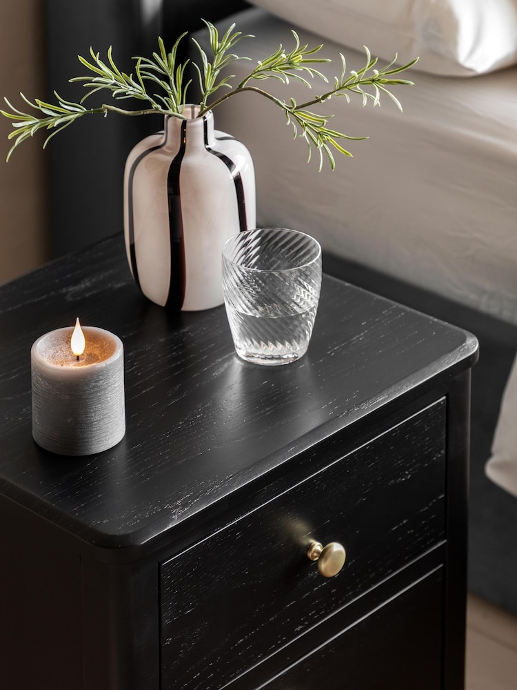 Gallery Home Black Alberta Wood 2 Drawer Bedside Table - Image 2 of 10 Gallery Home Black Alberta Wood 2 Drawer Bedside Table - Image 2 of 10