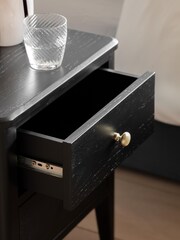 Gallery Home Black Alberta Wood 2 Drawer Bedside Table - Image 3 of 10