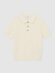 Reiss Boston Cotton Pointelle-Knit Polo Shirt - Imagen 1 de 3