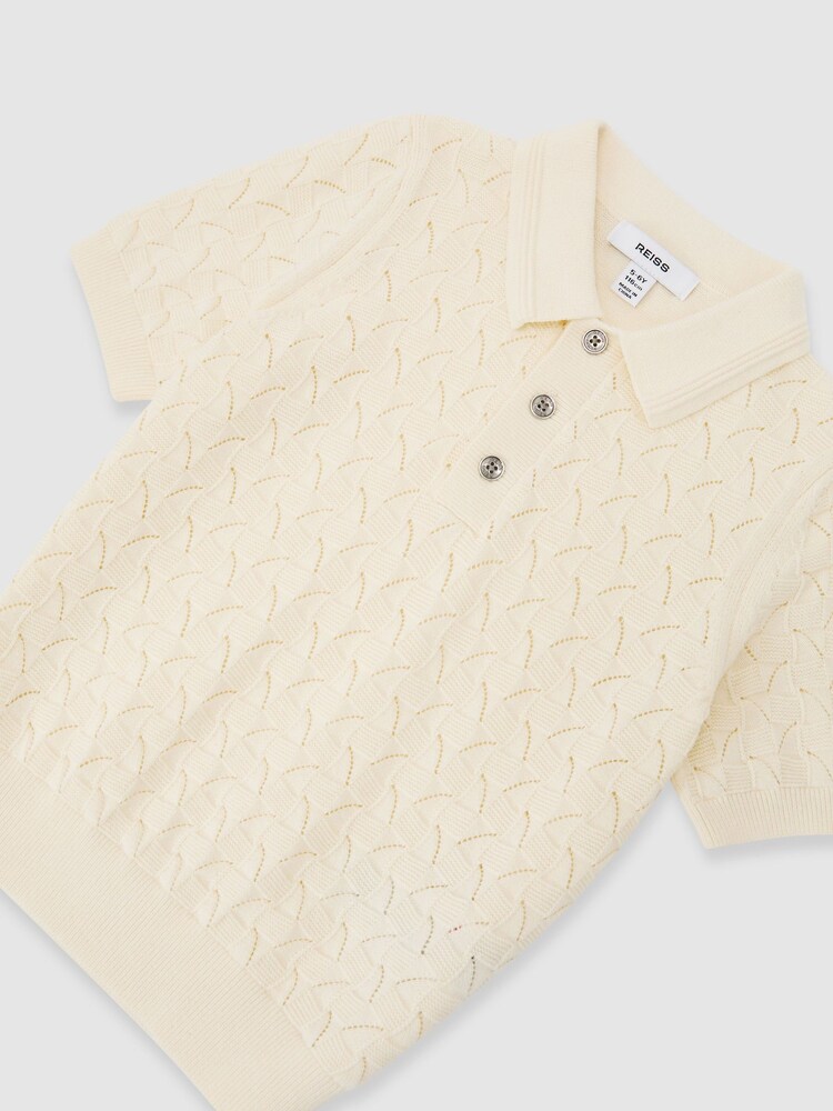 Reiss Boston Cotton Pointelle-Knit Polo Shirt - Imagen 3 de 3 Reiss Boston Cotton Pointelle-Knit Polo Shirt - Imagen 3 de 3