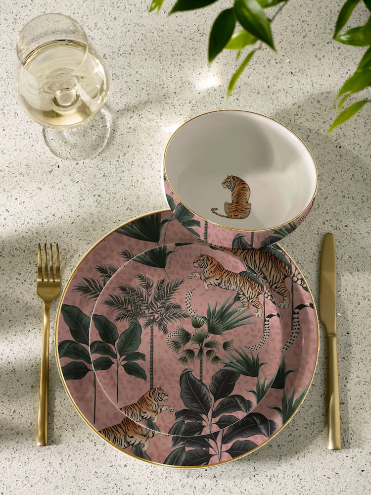 12 Piece Pink Tiger Palm Dinner Set - Image 1 of 1 12 Piece Pink Tiger Palm Dinner Set - Image 1 of 1