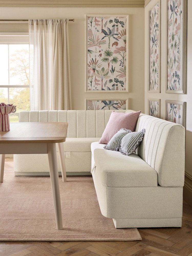 Tailored Chenille Oyster Anderson Storage Left Hand Corner Dining Bench - Image 1 of 13 Tailored Chenille Oyster Anderson Storage Left Hand Corner Dining Bench - Image 1 of 13