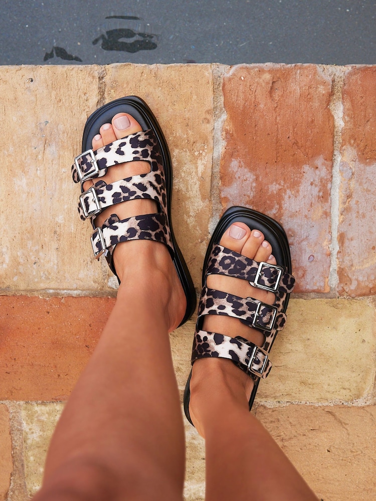 Linzi Animal Satellite Triple Buckle Flat Sandals - Image 1 of 7