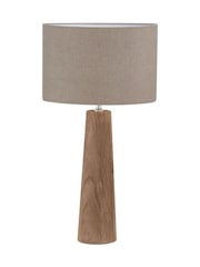 Pacific Natural Esha Conical Wood Table Lamp Base with Edward 35cm Linen Cylinder Lampshade - Image 2 of 6