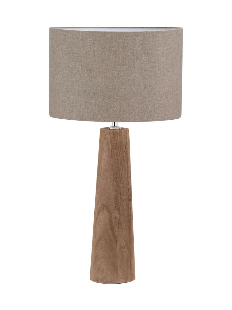 Pacific Natural Esha Conical Wood Table Lamp Base with Edward 35cm Linen Cylinder Lampshade - Image 2 of 6