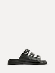 Linzi Black Satellite Triple Buckle Flat Sandals - Image 3 of 6