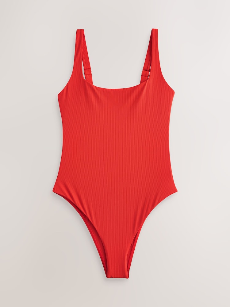 Red/Khaki Green/Black Rib Square Neck Swimsuits 3 Pack - Image 2 of 7 Red/Khaki Green/Black Rib Square Neck Swimsuits 3 Pack - Image 2 of 7