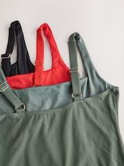 Red/Khaki Green/Black Rib Square Neck Swimsuits 3 Pack - Image 5 of 7