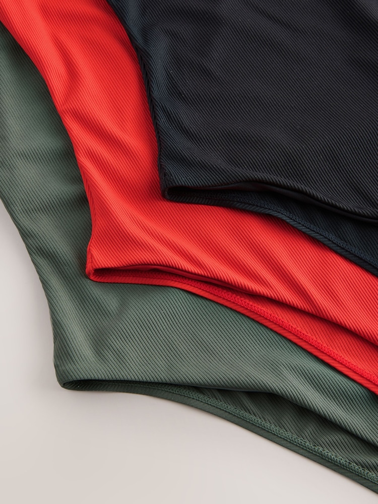 Red/Khaki Green/Black Rib Square Neck Swimsuits 3 Pack - Image 7 of 7 Red/Khaki Green/Black Rib Square Neck Swimsuits 3 Pack - Image 7 of 7