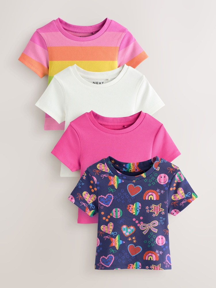 Multi Bright Short Sleeve Ribbed T-Shirts 4 Pack (3-16yrs) - Image 1 of 8