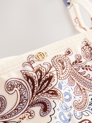 Cream/Blue Paisley Bandeau Ruched Leg Tummy Control Shaping Swimsuit - Image 3 of 4