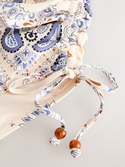 Cream/Blue Paisley Bandeau Ruched Leg Tummy Control Shaping Swimsuit - Image 4 of 4