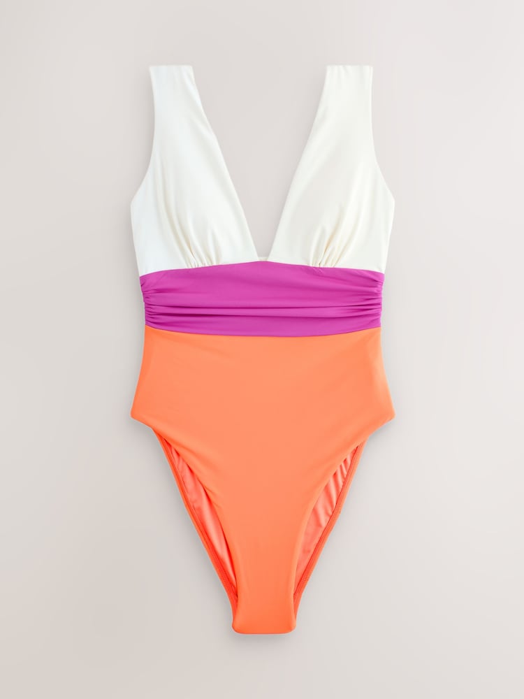 Pink/Orange Plunge Tummy Control Swimsuit - Image 1 of 3