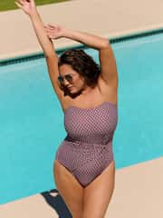 Chocolate Brown Geometric Twist Bandeau Tummy Control Swimsuit - Image 1 of 3