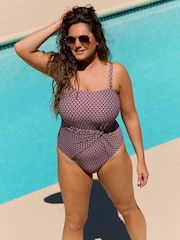 Chocolate Brown Geometric Twist Bandeau Tummy Control Swimsuit - Image 2 of 3